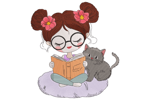 Book Girl with Cat