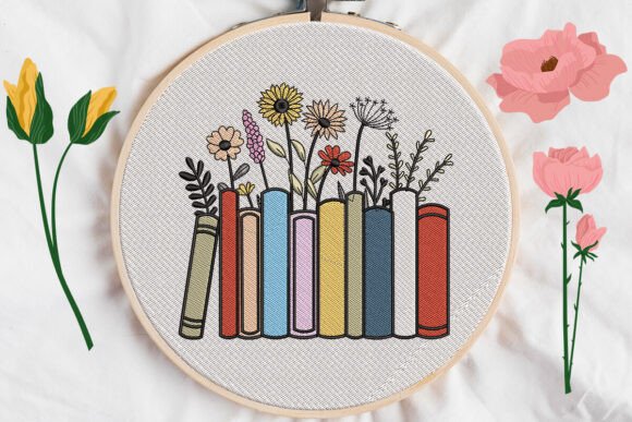 Books Flower Embroidery Design