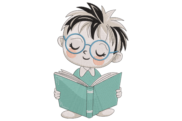 Boy Reading Book Embroidery Design
