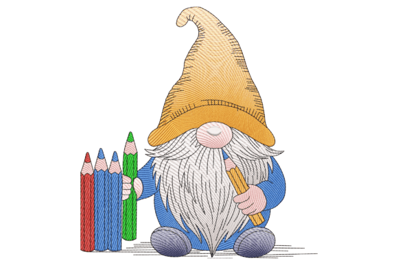 Color Pencil Gnome Embroidery Design