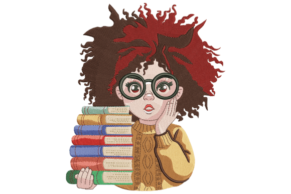 Curly Haired Girl with Books