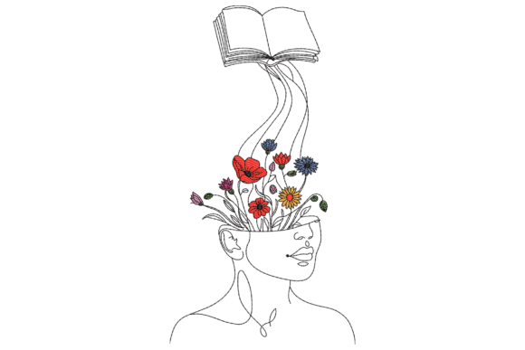 Floral Book Mind Embroidery Design