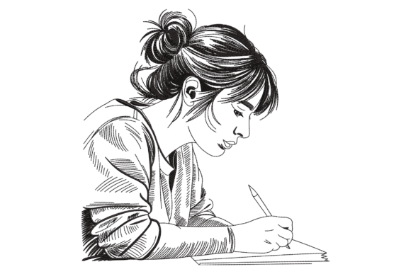 Girl Reading Book Embroidery Design
